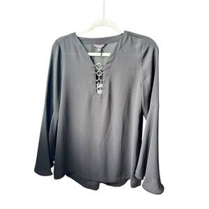 NWT Rock & Republic Black Tie Long Sleeve Blouse  XS